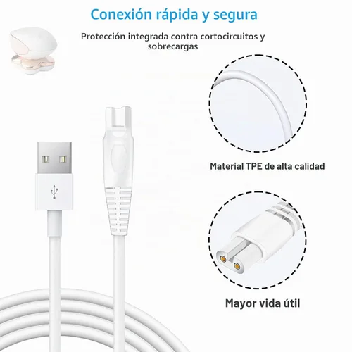 Vista 2 de Cable de carga de repuesto para afeitadora de piernas impecables, paquete de 2 cables de alimentación eléctrica, cable de carga para acabado