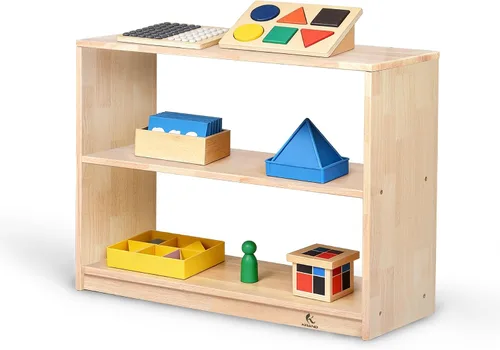 Vista 10 de Estante de almacenamiento Montessori curvado de 3 niveles - Organizador infantil para juguetes, libros y suministros de arte, muebles de gabinete