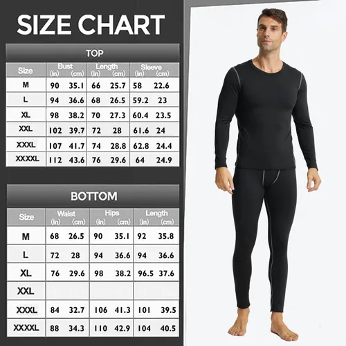 Vista 6 de LANBAOSI Conjunto de ropa interior térmica para hombre, conjunto de pantalones largos con forro polar, capa base cálida, trajes de compresión
