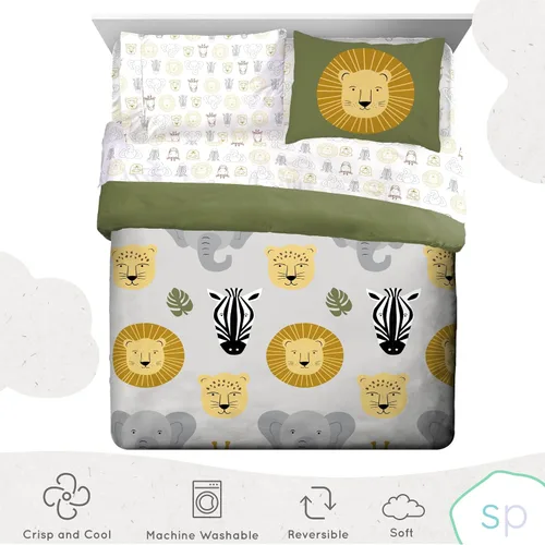 Vista 3 de Juego de cama Queen de amigos del safari de Saturday Park - Juego de 7 piezas de ropa de cama de algodón orgánico 100% animales - Certificado GOTS