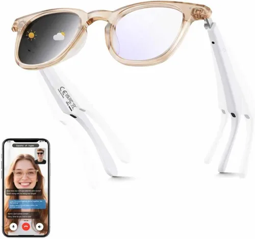 Vista 8 de Gafas de traducción AI unisex con más de 140 idiomas, lentes inteligentes Bluetooth con micrófono y altavoces integrados, interruptor de pasillo
