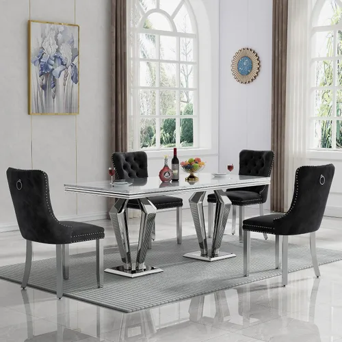 Vista 50 de HomVent - Juego de mesa de comedor de mármol sintético de 68 pulgadas con 4 sillas de terciopelo para cocina Modern Rectangular Faux Marble