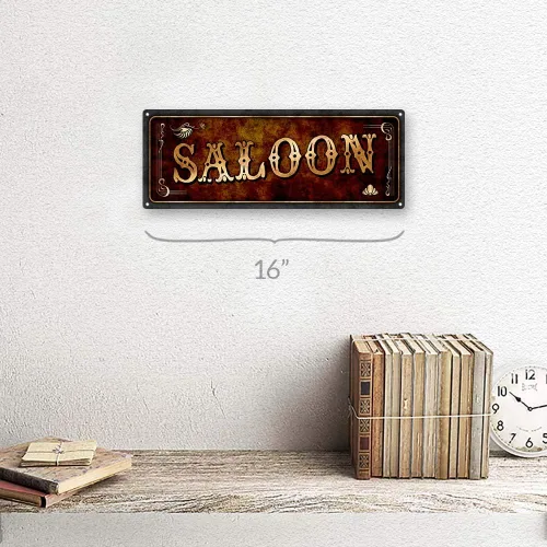 Vista 2 de Letrero de metal Saloon de 6 x 16 pulgadas, decoración de pared para Mancave, guarida y sala