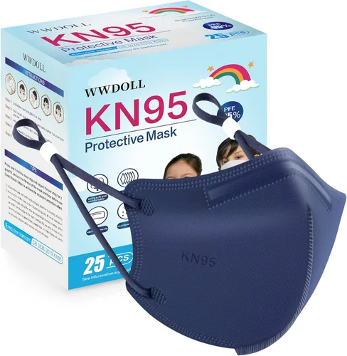 Vista 10 de WWDOLL Mascarillas KN95 para niños, paquete de 25 unidades, mascarillas KN95 transpirables de 5 capas para niños, color negro