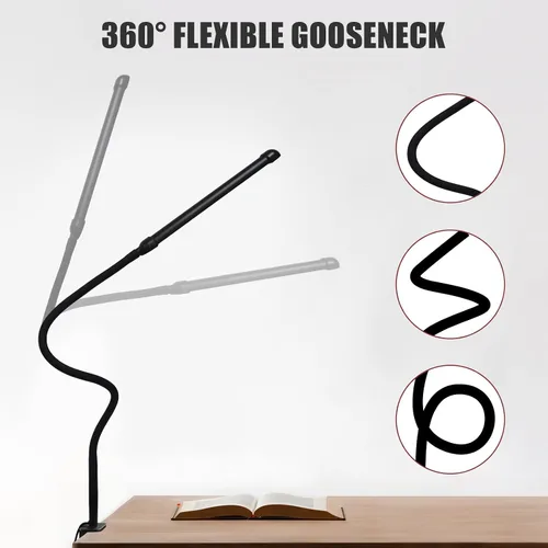 Vista 6 de Lámpara de escritorio LED con abrazadera, lámpara de abrazadera con modos de color ajustables, luz con clip con cuello de cisne flexible largo