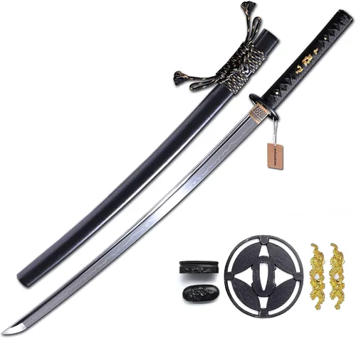 Vista 14 de Katana Espada 41" T10 Acero Real Hamon Maquinilla de afeitar afilada espiga completa hecha a mano