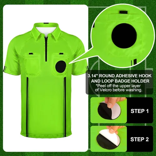 Vista 7 de Camisa de árbitro para hombre, camiseta de árbitro de fútbol amarillo/verde, camiseta oficial de árbitro de fútbol profesional para hombre