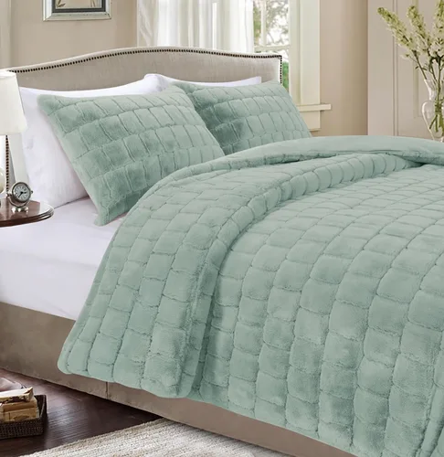 Vista 14 de Elegant Comfort Lujoso juego de edredón de piel sintética esponjosa de 3 piezas – Alternativa de plumón cálida para todas las estaciones – Ultra