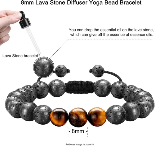 Vista 6 de M MOOHAM Bracelets for Mens Christmas Gifts - 8mm Natural Stone Initial Bracelet for Men Lava Rock Tiger Eye Bracelets Unique Anniversary Christmas
