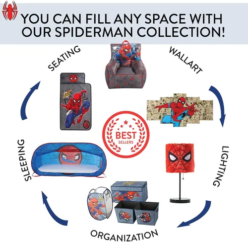 Vista 7 de Idea Nuova Marvel Spiderman Silla Puf Figural con Ribete de Sherpa, Edades 3+, Poliéster, Rojo, Mediano