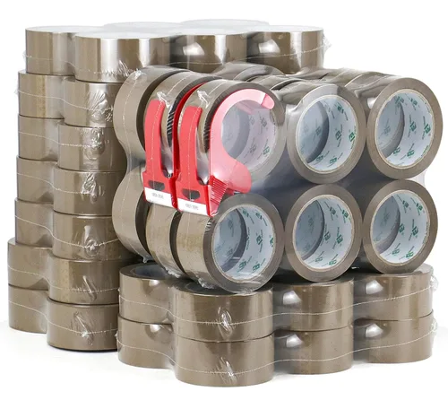 Vista 8 de BOMEI PACK Cinta de embalaje marrón con dispensador, 2.6 mil 1.88 pulgadas x 60 yardas, 6 rollos de repuesto de cinta móvil para embalaje, envío