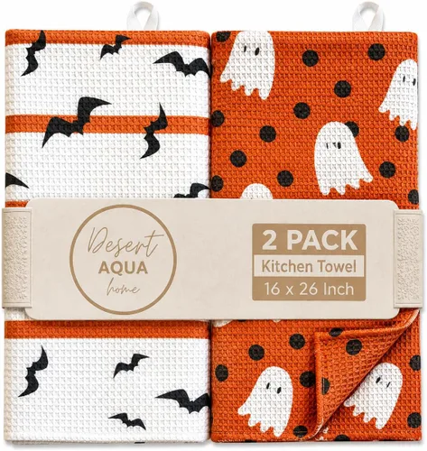 Vista 25 de Paquete de 2 Paños de cocina de doble cara Microfibra de tejido gofre Altamente absorbente Lazo para colgar Paños de cocina 2 cuadros