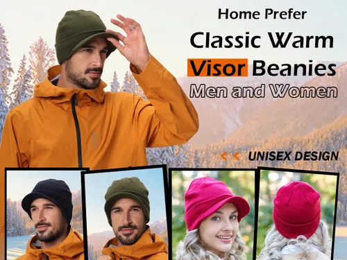 Vista 8 de Home Prefer - Gorro de invierno para hombre con visera, cálida y doble punto.
