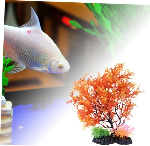 Vista 9 de POPETPOP Árbol para decoración de acuario, pecera, planta de acuario artificial, decoración de peces, base ponderada para agua dulce