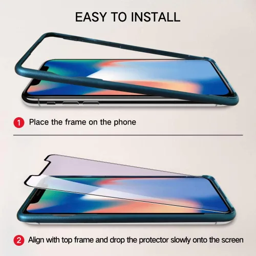 Vista 6 de PERFECTSIGHT Protector de pantalla de vidrio templado con luz azul compatible con iPhone 11 Pro Max 2019, iPhone Xs Max 2018 de 6.5 pulgadas, marco