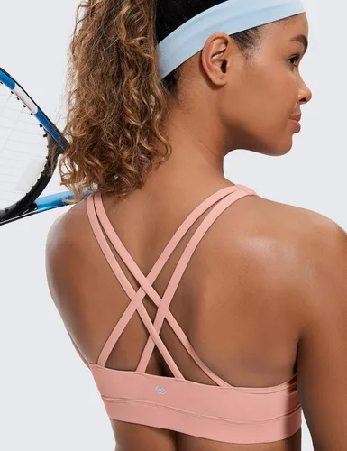 Vista 3 de CRZ YOGA - Brasier deportivo con tirantes delgados para mujer, brasier con relleno y espalda cruzada para yoga