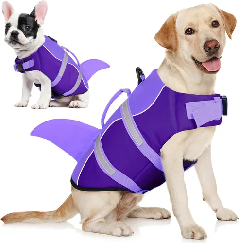 Vista 24 de AOFITEE Chaleco salvavidas para perros, chaleco salvavidas para perros pequeños, chaleco de seguridad reflectante con flotabilidad superior y asa