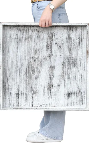 Vista 12 de Gurfuy Bandeja de madera rústica de 20 pulgadas para servir – Bandeja redonda extragrande para mesa de café decorativa de granja de gran