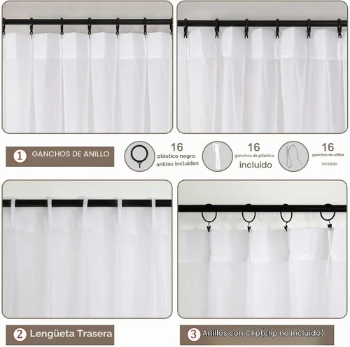 Vista 4 de OWENIE - Cortinas semitraslúcidas con plisado de pellizco blanco de 96 pulgadas de largo para dormitorio y sala de estar, cortinas modernas de aire