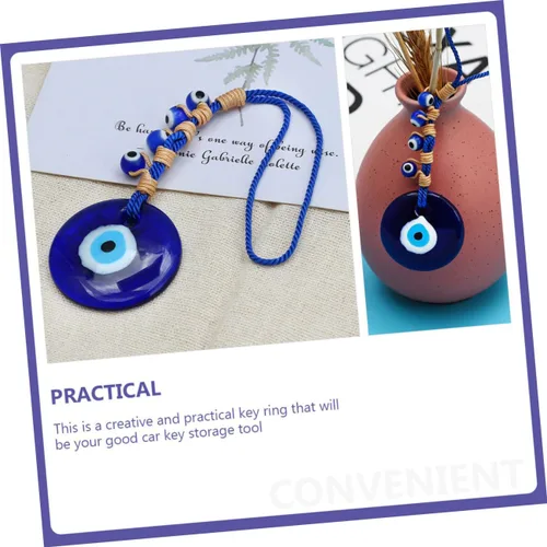 Vista 2 de 3pcs Devil's Eye Pendant Evil Eye Charm Blue Turkish Evil Eye Wall Hanging car Key Chain Light House Decorations for Home Key Accessory Devil Eye