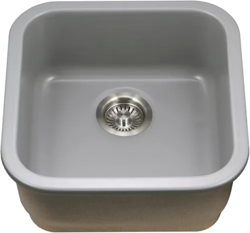 Vista 11 de Houzer Platus Fregadero de cocina de arcilla refractaria blanca: fregadero cuadrado de 19 pulgadas con colador y rejilla, duradero y versátil, Blanco