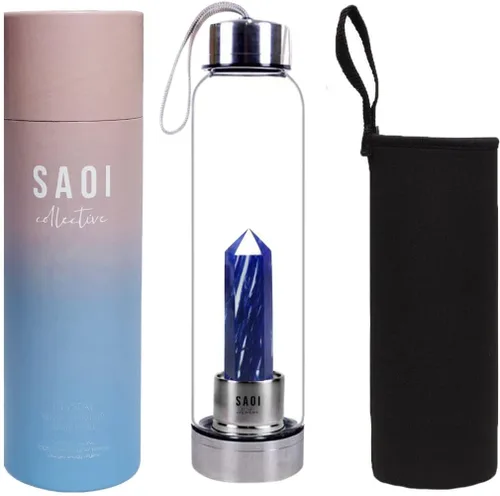 Vista 13 de SAOI Botella de agua de cristal - Amatista - Natural Wellness Healing - Vidrio/Acero inoxidable
