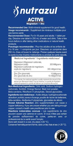 Vista 8 de Nutrazul Tabletas efervescentes de magnesio activo y zinc, ayudan a mantener la función muscular y el equilibrio de electrolitos, suplemento