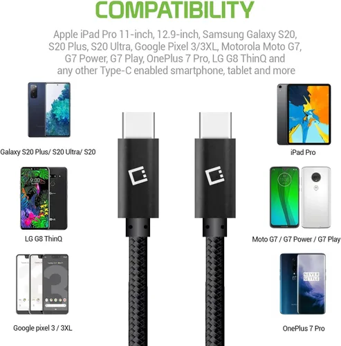 Vista 3 de Cable de carga rápida dual USB-C/PD de 60 W compatible con HTC U11 Life Plus 5Gbps transferencia de datos para entrega de energía de alta capacidad