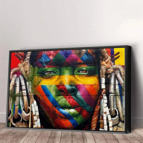 Vista 6 de Blaze Canvas Eduardo Kobra - Lienzo decorativo para pared con graffiti africano (3 piezas, grande)