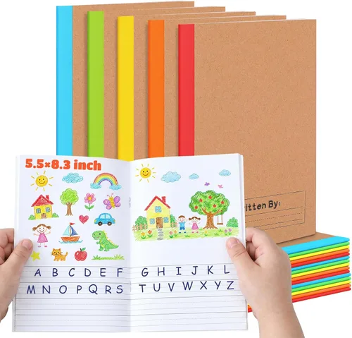 Vista 17 de Henoyso Paquete de 5 cuadernos de composición primaria, 9-3/4 x 7-1/2 pulgadas, diario primario para niños, cuaderno de escritura K-2 para niños