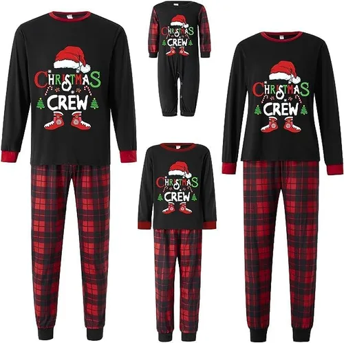 Vista 3 de WakeUple Pijamas de Navidad a juego para la familia, conjuntos de pijamas de Navidad clásicos rojos para mujeres, hombres, niños, perros y bebés