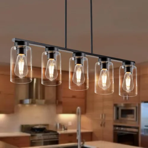 Vista 10 de Luces de isla para cocina, 4 luces negras para comedor sobre mesa, iluminación moderna para isla de cocina, casa de campo, isla de cocina, lámparas