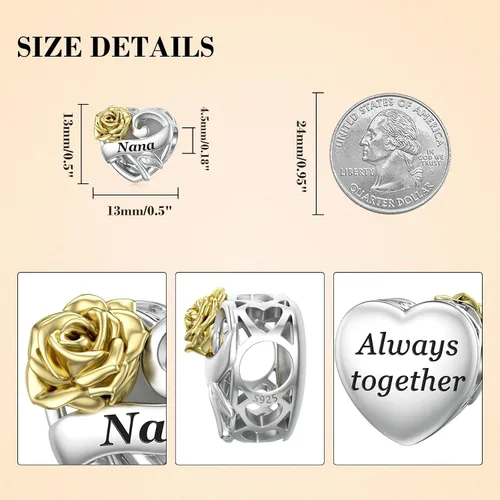 Vista 3 de SEVENWELL Dijes familiares para Pandora, cuentas de plata de ley 925 con diseño de corazón para pulsera, madre, hermana, hija, esposa, nana, mejor