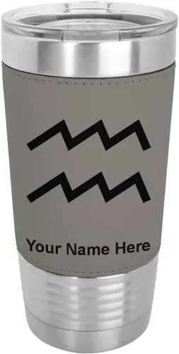Vista 16 de LaserGram Vaso aislado al vacío de 20 onzas, signo del zodiaco, acuario, grabado personalizado incluido (cuero sintético, estilo béisbol)