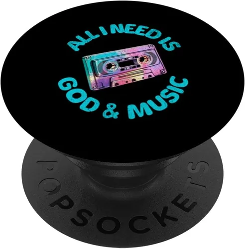 Vista 6 de God & Music Vintage Cassette Tape, Retro Boombox Faith Tee PopSockets MagSafe PopGrip for iPhone