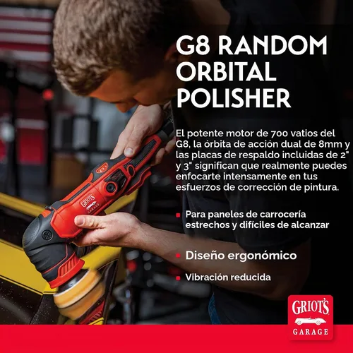 Vista 2 de Griot's Garage G8 Pulidora orbital aleatoria de 10908 – Bufadora de doble acción de 700 vatios para detalles del automóvil, pulido, encerado