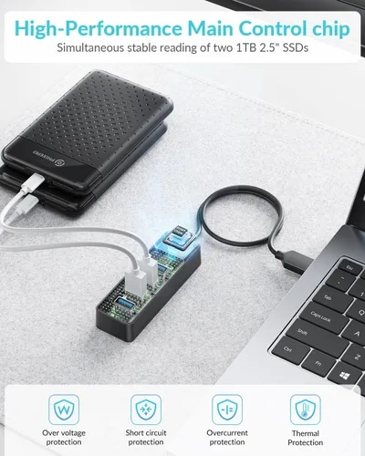 Vista 3 de PHIXERO Hub USB 3.2 Gen1 (versión compacta), divisor USB A de 4 puertos para laptop, PC de escritorio y más garantía de 5 años (1.6 pies)