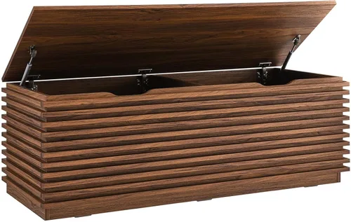 Vista 2 de Modway Render - Banco de almacenamiento de grano de madera de 47 pulgadas en nogal