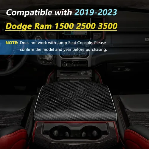 Vista 2 de Funda para reposabrazos de consola central adecuada para Dodge Ram 1500 2500 3500 2019-2023 con asiento de cubo, protector de cuero antiarañazos