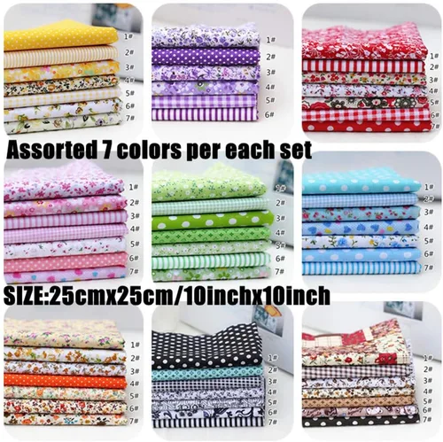 Vista 2 de MSCFTFB 14 piezas surtidas de 7 diseños cuadrados de tela, paquetes de tela precortados de retazos cuadrados para coser manualidades, apliques