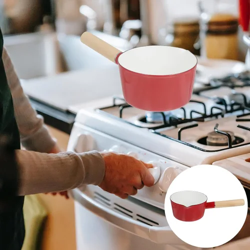 Vista 6 de Esmalte Leche Stockpot Mango Alimentos Bebé Cocina Olla Hogar Cocina Varios Colores Antiadherente Fácil Caño
