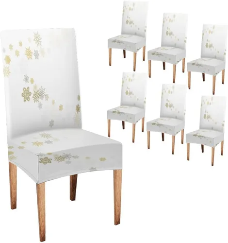 Vista 140 de CAPSCEOLL Christmas Dining Chair Covers,Snowflakes Festive Winter Pattern Stretch Chair Covers for Dining Room Set of 2 Washable Spandex Parson