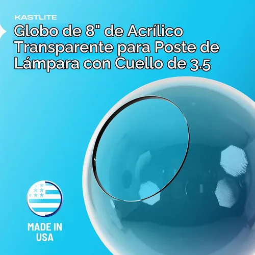 Vista 6 de KastLite Globo de poste de lámpara de acrílico transparente de 8 pulgadas, textura suave con apertura sin cuello de 3.5 pulgadas, fabricado