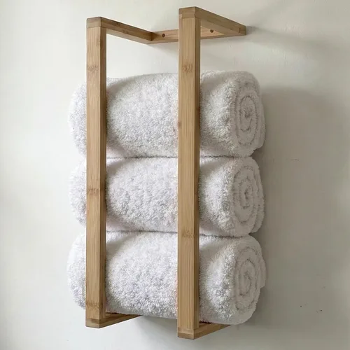 Vista 8 de Toalleros de bambú – Toallero vertical de madera de bambú accesorios de baño, almacenamiento, toallero de pared para toallas enrolladas para muebles