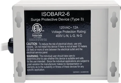 Vista 8 de Tripp lite Isobar Barra protectora con salida de 8 contactos contra sobretensiones, con cable de 25 pies, enchufe de ángulo recto para diagnóstico