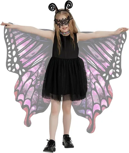 Vista 4 de QUCH Butterfly Costume for Women Butterfly Wings for Women Fairy Wings Cape with Mask and Antenna Headband Halloween Costumes