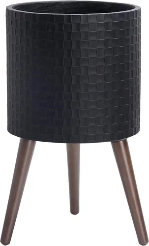 Vista 25 de D'vine Dev Maceta Elegante con Patrón de Azulejos Geométricos Modernos de 12 Pulgadas con Soporte, Portamacetas Decorativo para Interiores