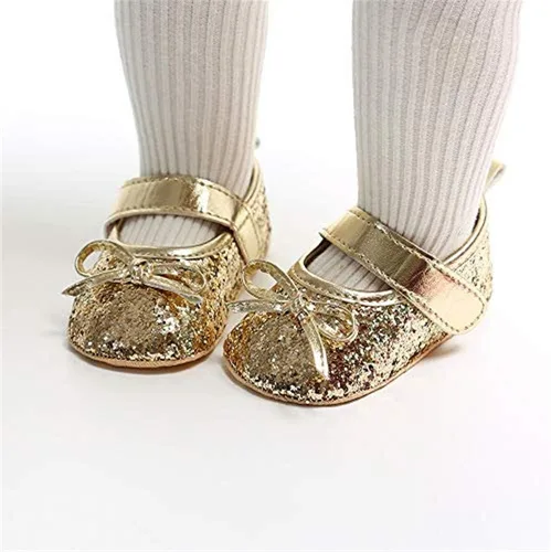 Vista 3 de Meckior Zapatos deportivos para bebé y niñas, suela suave, con lazo, princesa, vestido de boda, Mary Jane, planos, para recién nacidos, ligeros