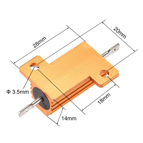 Vista 3 de uxcell Resistor de caja de aluminio de 25 W, 10 ohmios, 5%, grifo de rosca, resistencias de carga enrolladas montadas en chasis, tono dorado, 5