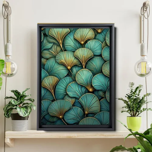 Vista 6 de Gold Turquoise Ginkgo Leaf Print, Captivating Plants Wall Art, Ginkgo Biloba Leaf Print Painting, Embrace the Serenity of Nature